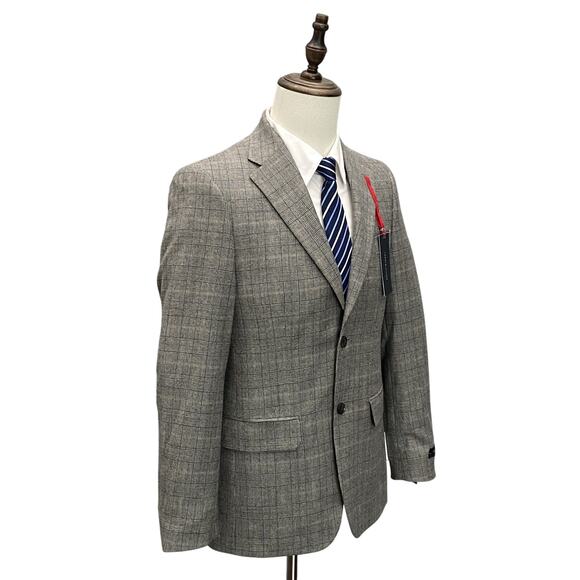 Tommy Hilfiger Men's 36 Regular Suit Jacket Modern Fit Wool Grey Camel Plaid NEW - Picture 3 of 9
